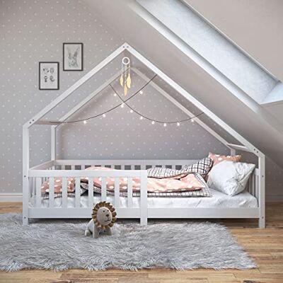 IDIMEX Lit cabane CORA lit Enfant Simple Montessori asymétrique en Bois 90 x 190 cm en pin Massif lasuré Blanc - Publicité IDIMEX Lit cabane CORA lit Enfant Simple Montessori asymétrique en Bois 90 x 190 cm en pin Massif lasuré Blanc - Publicité