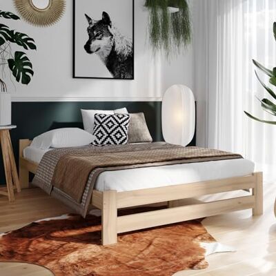 Home Collective lit moderne en pin massif, 120 x 200 cm, sommier à lattes, confortable, durable, style scandinave, bohème, maison de campagne, tête de lit plate naturelle - Publicité Home Collective lit moderne en pin massif, 120 x 200 cm, sommier à lattes, confortable, durable, style scandinave, bohème, maison de campagne, tête de lit plate naturelle - Publicité