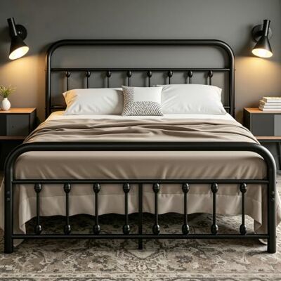VECELO Lit Double en métal avec sommier à Lattes, 140 x 200 cm, avec tête de lit Haute, Grand Espace de Rangement sous Le lit, Noir - Publicité VECELO Lit Double en métal avec sommier à Lattes, 140 x 200 cm, avec tête de lit Haute, Grand Espace de Rangement sous Le lit, Noir - Publicité