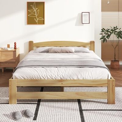 BTM Lit Double, futon en Bois Massif Solide, tête de lit, sommiers à Lattes, ado, Adulte, Naturel, 140x200cm - Publicité BTM Lit Double, futon en Bois Massif Solide, tête de lit, sommiers à Lattes, ado, Adulte, Naturel, 140x200cm - Publicité