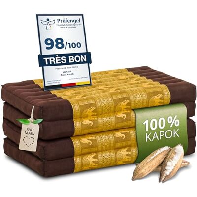 Livasia Matelas pliable durable en kapok 200x80x8cm Matelas d’invité avec de la soie thaï, Matelas pour camionnette, Tapis de yoga, Lit d’invité, Chaise longue jardin et balcon (Marron/Doré/Éléphants Soie) - Publicité Livasia Matelas pliable durable en kapok 200x80x8cm Matelas d’invité avec de la soie thaï, Matelas pour camionnette, Tapis de yoga, Lit d’invité, Chaise longue jardin et balcon (Marron/Doré/Éléphants Soie) - Publicité