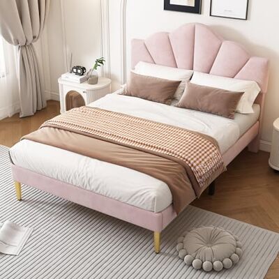BTM Lit Rembourré 140x190 avec Sommier à Lattes, Lit 2 Personnes Capitonné en Forme de Coquillage, Cadre de Lit 140x190 pour Adultes et Adolescents, en Velours, Rose (sans Matelas) - Publicité BTM Lit Rembourré 140x190 avec Sommier à Lattes, Lit 2 Personnes Capitonné en Forme de Coquillage, Cadre de Lit 140x190 pour Adultes et Adolescents, en Velours, Rose (sans Matelas) - Publicité