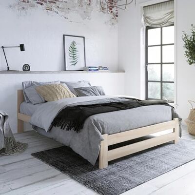 Home Collective lit moderne en pin massif, 140 x 200 cm, sommier à lattes, confortable, durable, style scandinave, bohème, maison de campagne, tête de lit moyenne - Publicité Home Collective lit moderne en pin massif, 140 x 200 cm, sommier à lattes, confortable, durable, style scandinave, bohème, maison de campagne, tête de lit moyenne - Publicité