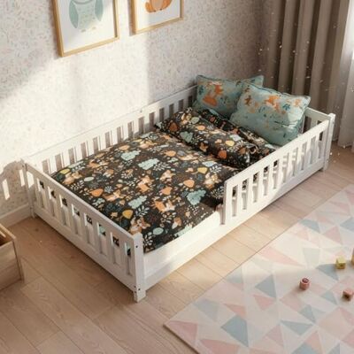 Juskys Lit au Sol Enfant Naya 140x200 cm avec Barrière de Sécurité et Sommier à Lattes, Lit à barreaux Montessori en Bois Massif Pin pour Enfants et Adolescent, Blanc - Publicité Juskys Lit au Sol Enfant Naya 140x200 cm avec Barrière de Sécurité et Sommier à Lattes, Lit à barreaux Montessori en Bois Massif Pin pour Enfants et Adolescent, Blanc - Publicité