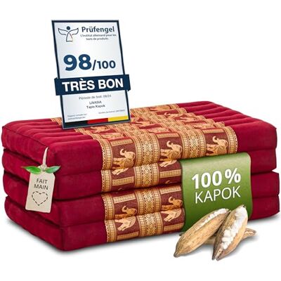 Livasia Matelas pliable durable en kapok 200x80x8cm Matelas d’invité avec de la soie thaï, Matelas pour camionnette, Tapis de yoga, Lit d’invité, Chaise longue jardin et balcon (Rouge/Éléphants Soie) - Publicité Livasia Matelas pliable durable en kapok 200x80x8cm Matelas d’invité avec de la soie thaï, Matelas pour camionnette, Tapis de yoga, Lit d’invité, Chaise longue jardin et balcon (Rouge/Éléphants Soie) - Publicité
