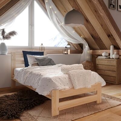 Home Collective Lit en bois 90 x 200 cm avec sommier à lattes, moderne, cadre de lit en pin massif, lit simple, classique, confortable et durable, scandinave, bohème, maison de campagne, tête de lit - Publicité Home Collective Lit en bois 90 x 200 cm avec sommier à lattes, moderne, cadre de lit en pin massif, lit simple, classique, confortable et durable, scandinave, bohème, maison de campagne, tête de lit - Publicité