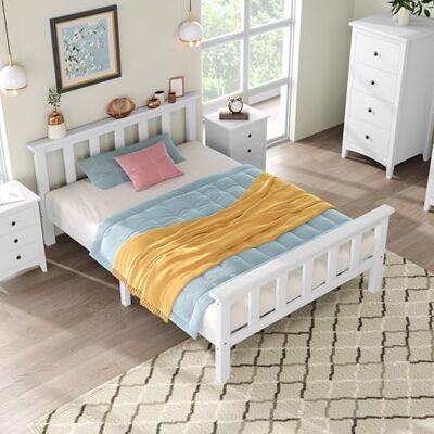 BTM Lit 90x200 en Bois, Simple, Cadre avec sommier à Lattes, tête de lit, Bois Massif de pin, Enfant, ado, Blanc (90x200cm) - Publicité BTM Lit 90x200 en Bois, Simple, Cadre avec sommier à Lattes, tête de lit, Bois Massif de pin, Enfant, ado, Blanc (90x200cm) - Publicité
