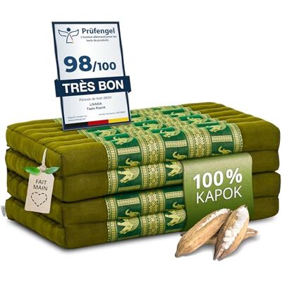 Livasia Matelas pliable durable en kapok 200x80x8cm Matelas d’invité avec de la soie thaï, Matelas pour camionnette, Tapis de yoga, Lit d’invité, Chaise longue jardin et balcon (Vert/Éléphants Soie) - Publicité Livasia Matelas pliable durable en kapok 200x80x8cm Matelas d’invité avec de la soie thaï, Matelas pour camionnette, Tapis de yoga, Lit d’invité, Chaise longue jardin et balcon (Vert/Éléphants Soie) - Publicité