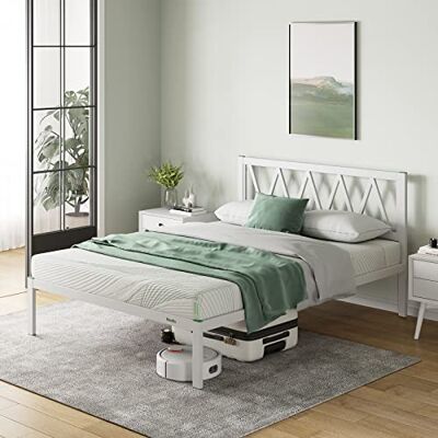 Novilla Cadre de lit Plateforme en métal 30cm, Sommier, avec 5 Pieds Hauts et tête de lit, Rangement sous Le lit, Support à Lattes en Bois,Assemblage Facile,120 x 190 cm, Blanc - Publicité Novilla Cadre de lit Plateforme en métal 30cm, Sommier, avec 5 Pieds Hauts et tête de lit, Rangement sous Le lit, Support à Lattes en Bois,Assemblage Facile,120 x 190 cm, Blanc - Publicité