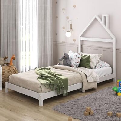 IDIMEX Lit Enfant LIZ tête de lit en Forme de Maison, Lit au Sol Montessori, pour Couchage 90 x 200 cm Bois de pin Massif, Blanc - Publicité IDIMEX Lit Enfant LIZ tête de lit en Forme de Maison, Lit au Sol Montessori, pour Couchage 90 x 200 cm Bois de pin Massif, Blanc - Publicité