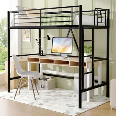 VECELO Lit Mezzanine Métallique Simple 90×200 cm, Cadre de Lit Haut avec Échelle Amovible et Barrière de Sécurité, Gain de Place, Silencieux, sans Sommier Nécessaire, Noir - Publicité VECELO Lit Mezzanine Métallique Simple 90×200 cm, Cadre de Lit Haut avec Échelle Amovible et Barrière de Sécurité, Gain de Place, Silencieux, sans Sommier Nécessaire, Noir - Publicité