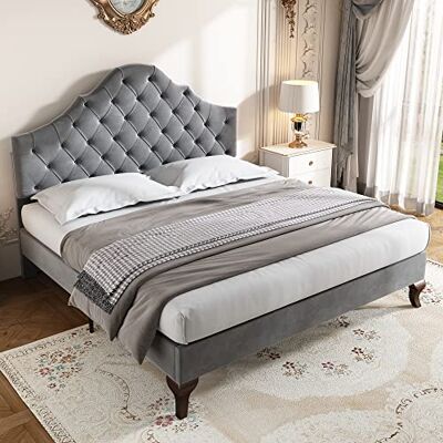 BTM Lit Rembourré 140x200, avec Tête de Lit Réglable en Hauteur, Cadre de Lit Capitonné avec Sommier à Lattes, Double pour Adultes et Adolescents, Velours, Grisd (sans Matelas) - Publicité BTM Lit Rembourré 140x200, avec Tête de Lit Réglable en Hauteur, Cadre de Lit Capitonné avec Sommier à Lattes, Double pour Adultes et Adolescents, Velours, Grisd (sans Matelas) - Publicité