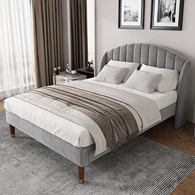 BTM Lit Capitonné 160x200 cm, avec Grille en Bois, Tête De Lit, Model Ados, pour Adultes Ados, Support par Lattes en Bois, Montage Simple, Tissu Velours, Gris - Publicité BTM Lit Capitonné 160x200 cm, avec Grille en Bois, Tête De Lit, Model Ados, pour Adultes Ados, Support par Lattes en Bois, Montage Simple, Tissu Velours, Gris - Publicité
