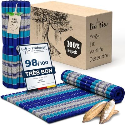livasia matelas enroulable large confortable L 200x110x4,5cm Lit d’invité 1 personne, Lit de voyage coffre, Matelas thaï kapok jardin balcon fait main (Bleu) - Publicité livasia matelas enroulable large confortable L 200x110x4,5cm Lit d’invité 1 personne, Lit de voyage coffre, Matelas thaï kapok jardin balcon fait main (Bleu) - Publicité