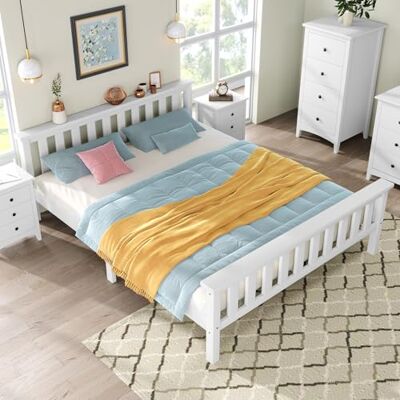 BTM Cadre de Lit 140 x 200 cm, Lit Double en Bois, Massif avec Sommier à Lattes, Bed Frame 140x190 pour Adultes Enfants Ado, Blanc (140x200 cm) - Publicité BTM Cadre de Lit 140 x 200 cm, Lit Double en Bois, Massif avec Sommier à Lattes, Bed Frame 140x190 pour Adultes Enfants Ado, Blanc (140x200 cm) - Publicité