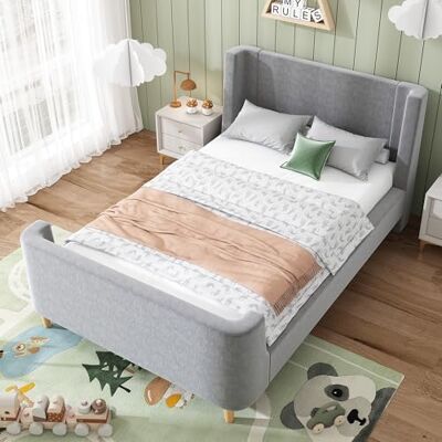 BTM Lit Rembourré 90x200 cm, Lit Enfant Plateforme 90x200 avec Sommier à Lattes, à Motif Cosmique, Conception de Traîneau, en Velours, Gris (sans Matelas) - Publicité BTM Lit Rembourré 90x200 cm, Lit Enfant Plateforme 90x200 avec Sommier à Lattes, à Motif Cosmique, Conception de Traîneau, en Velours, Gris (sans Matelas) - Publicité