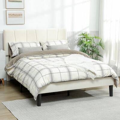 HOMCOM Cadre de Lit Double avec Sommier 140 x 190 cm Tête Réglable Crème - Publicité HOMCOM Cadre de Lit Double avec Sommier 140 x 190 cm Tête Réglable Crème - Publicité