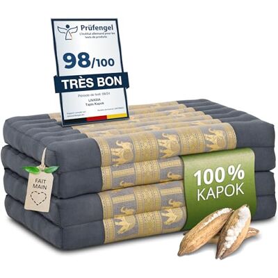 Livasia Matelas pliable durable en kapok 200x80x8cm Matelas d’invité avec de la soie thaï, Matelas pour camionnette, Tapis de yoga, Lit d’invité, Chaise longue jardin et balcon (Gris/Éléphants Soie) - Publicité Livasia Matelas pliable durable en kapok 200x80x8cm Matelas d’invité avec de la soie thaï, Matelas pour camionnette, Tapis de yoga, Lit d’invité, Chaise longue jardin et balcon (Gris/Éléphants Soie) - Publicité
