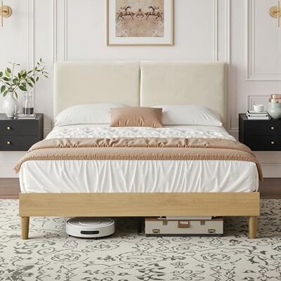 VECELO Lit Double Rembourré 140x190 cm avec Tête de Lit en Coton et Lin Réglable en Hauteur, Support à Lattes en Bois Solide, Facile à Assembler, sans Bruit, Pas Besoin de Sommier, Beige - Publicité VECELO Lit Double Rembourré 140x190 cm avec Tête de Lit en Coton et Lin Réglable en Hauteur, Support à Lattes en Bois Solide, Facile à Assembler, sans Bruit, Pas Besoin de Sommier, Beige - Publicité
