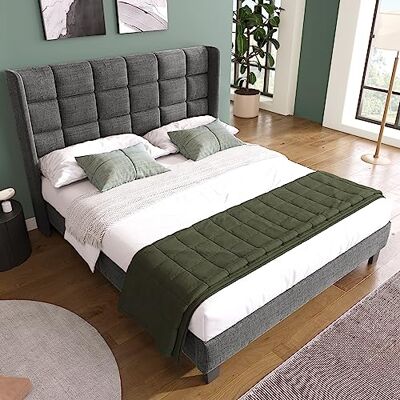 BTM Lit Double Capitonnage 140x200 cm, Tête Lit Lin Gris Latteau, Medium Confort sans Matelas - Publicité BTM Lit Double Capitonnage 140x200 cm, Tête Lit Lin Gris Latteau, Medium Confort sans Matelas - Publicité
