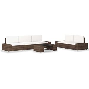 vidaXL Salon de Jardin 6 pcs Mobilier de Patio Meubles de Terrasse Mobilier de Jardin Meubles d'Extérieur Arrière-Cour Résine Tressée Marron - Publicité