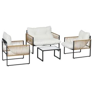 Outsunny Salon de Jardin extérieur 4 pièces mobilier de Jardin canapé 2 Places 2 fauteuils et 1 Table Basse Plateau Verre trempé 3 Coussins Acier et résine tressée crème - Publicité Outsunny Salon de Jardin extérieur 4 pièces mobilier de Jardin canapé 2 Places 2 fauteuils et 1 Table Basse Plateau Verre trempé 3 Coussins Acier et résine tressée crème - Publicité
