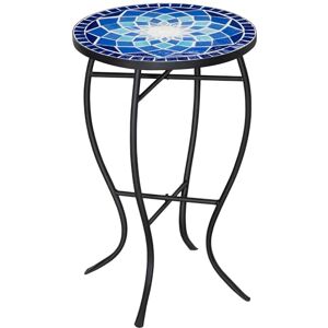 Outsunny Table d'appoint Ronde en métal avec Plateau en céramique, Design mosaïque, 35.5x53.5cm, Bleu et Blanc - Publicité Outsunny Table d'appoint Ronde en métal avec Plateau en céramique, Design mosaïque, 35.5x53.5cm, Bleu et Blanc - Publicité