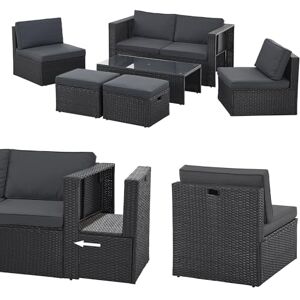 Juskys Salon de Jardin Salou en polyrotin Espace Lounge d'extérieur résistant aux intempéries pour 6 Personnes Coin Salon avec Table & Coussins pour Jardin, Balcon, terrasse Noir - Publicité Juskys Salon de Jardin Salou en polyrotin Espace Lounge d'extérieur résistant aux intempéries pour 6 Personnes Coin Salon avec Table & Coussins pour Jardin, Balcon, terrasse Noir - Publicité