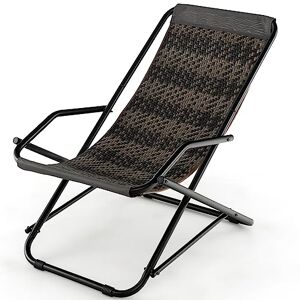 KOMFOTTEU Chaise longue à bascule pliable en osier PE avec accoudoirs, fauteuil d'extérieur portable pour la marche, le jardin, jusqu'à 160 kg, 106 x 64 x 79 cm (1) - Publicité