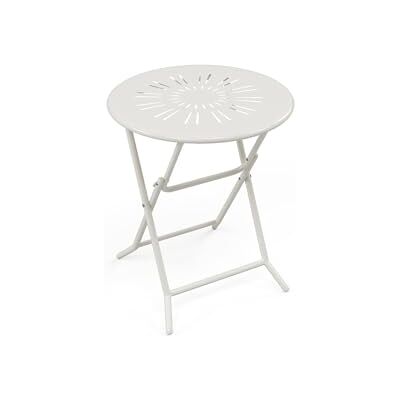 Unique Table de Jardin Pliante D.60 cm en métal façon Fer forgé Blanc GUERMANTES de MYLIA - Publicité Unique Table de Jardin Pliante D.60 cm en métal façon Fer forgé Blanc GUERMANTES de MYLIA - Publicité