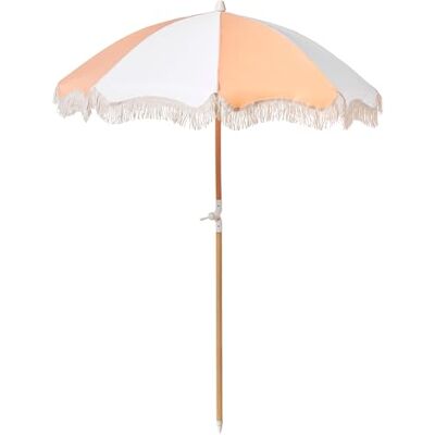 Beliani Parasol de Jardin Rétro en Toile ⌀ 150 cm Mât en Bois de Hêtre Orange Mondello - Publicité Beliani Parasol de Jardin Rétro en Toile ⌀ 150 cm Mât en Bois de Hêtre Orange Mondello - Publicité