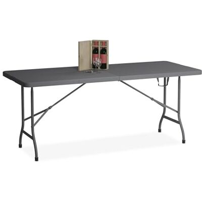Relaxdays Table de Jardin Pliante, 73 x 180 x 74 cm, Plastique et Acier, résistante aux intempéries, Grise - Publicité Relaxdays Table de Jardin Pliante, 73 x 180 x 74 cm, Plastique et Acier, résistante aux intempéries, Grise - Publicité