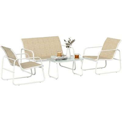 Outsunny Salon de Jardin 4 pièces avec canapé, fauteuils et Table Basse, Ensemble de mobilier de Jardin avec Plateau en Verre trempé et Pieds réglables, Kaki et Blanc - Publicité Outsunny Salon de Jardin 4 pièces avec canapé, fauteuils et Table Basse, Ensemble de mobilier de Jardin avec Plateau en Verre trempé et Pieds réglables, Kaki et Blanc - Publicité