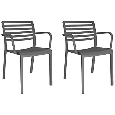 Resol Lama Set 2 Fauteuil pour extérieur ou intérieur Jardin, Terrasse, Balcon, Salle à Manger Chaises avec accoudoirs empilables léger et Durable Design Moderne Gris Foncé - Publicité Resol Lama Set 2 Fauteuil pour extérieur ou intérieur Jardin, Terrasse, Balcon, Salle à Manger Chaises avec accoudoirs empilables léger et Durable Design Moderne Gris Foncé - Publicité