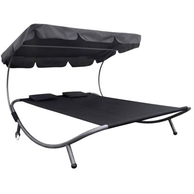 Spetebo Chaise longue double avec toit noir - Publicité Spetebo Chaise longue double avec toit noir - Publicité