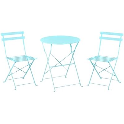 Beliani Salon de Jardin Bistrot Table et 2 Chaises en Acier Bleu Pliable avec Patins Fiori - Publicité Beliani Salon de Jardin Bistrot Table et 2 Chaises en Acier Bleu Pliable avec Patins Fiori - Publicité