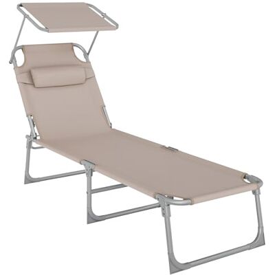 SONGMICS Bain de Soleil, Chaise Longue Pliable, 193 x 53 x 29 cm, Capacité de 150 kg, avec Pare-soleil, Appuie-Tête, Dossier Réglable, pour Jardin, Piscine, Terrasse, Taupe GCB192K01 - Publicité SONGMICS Bain de Soleil, Chaise Longue Pliable, 193 x 53 x 29 cm, Capacité de 150 kg, avec Pare-soleil, Appuie-Tête, Dossier Réglable, pour Jardin, Piscine, Terrasse, Taupe GCB192K01 - Publicité