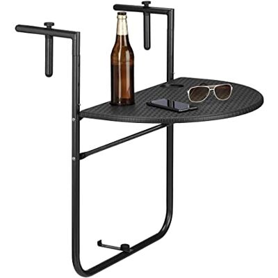 Relaxdays Table de balcon pliante pliable appoint table suspendue rabattable BASTIAN rotin hauteur réglable 63x60x84 cm, noir - Publicité Relaxdays Table de balcon pliante pliable appoint table suspendue rabattable BASTIAN rotin hauteur réglable 63x60x84 cm, noir - Publicité