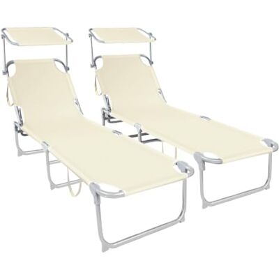 vounot ® Lot de 2 Chaise Longue Bain de Soleil avec Pare Soleil Transat Pliable avec Parasol Bain de Soleil Inclinable en Polyester Charge Max 120KG Chaise Longue Réglable Beige - Publicité vounot ® Lot de 2 Chaise Longue Bain de Soleil avec Pare Soleil Transat Pliable avec Parasol Bain de Soleil Inclinable en Polyester Charge Max 120KG Chaise Longue Réglable Beige - Publicité