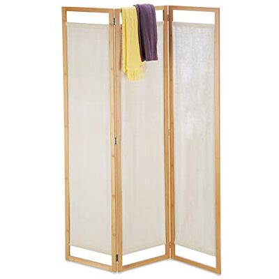 Relaxdays Paravent, 3, séparateur de pièce Pliable, Brise-Vue, en Bambou et Tissu, HxLxP 170x120x1,5 cm, Naturel, Polyester, Coton, 1 élément - Publicité Relaxdays Paravent, 3, séparateur de pièce Pliable, Brise-Vue, en Bambou et Tissu, HxLxP 170x120x1,5 cm, Naturel, Polyester, Coton, 1 élément - Publicité