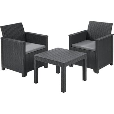 Keter Emma Balcony Set de Meubles de Jardin en rotin avec 2 fauteuils et Table Basse, Graphite - Publicité Keter Emma Balcony Set de Meubles de Jardin en rotin avec 2 fauteuils et Table Basse, Graphite - Publicité