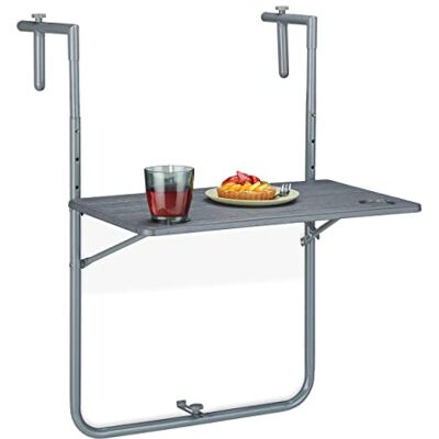 Relaxdays Table de Balcon Suspendue Rabattable, rectangulaire, HxL: 59,5x60 cm, Hauteur 3 Niveaux 2 Porte-Boissons, Gris - Publicité Relaxdays Table de Balcon Suspendue Rabattable, rectangulaire, HxL: 59,5x60 cm, Hauteur 3 Niveaux 2 Porte-Boissons, Gris - Publicité