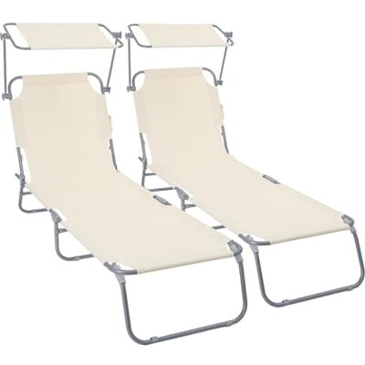 vounot ® Lot de 2 Chaise Longue avec Pare Soleil Bain de Soleil Pliable Tissu Polyester Inclinable 4 Positions Transat Charge Max 120KG pour Jardin Terrasse Piscine Plage Camping Beige - Publicité vounot ® Lot de 2 Chaise Longue avec Pare Soleil Bain de Soleil Pliable Tissu Polyester Inclinable 4 Positions Transat Charge Max 120KG pour Jardin Terrasse Piscine Plage Camping Beige - Publicité