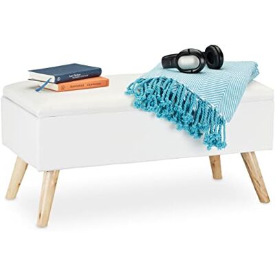Relaxdays Banc de Rangement, rembourré, Pieds en Bois, Coffre avec revêtement en Tissu 39,5 x 79,5 x 39 cm, Blanc - Publicité Relaxdays Banc de Rangement, rembourré, Pieds en Bois, Coffre avec revêtement en Tissu 39,5 x 79,5 x 39 cm, Blanc - Publicité