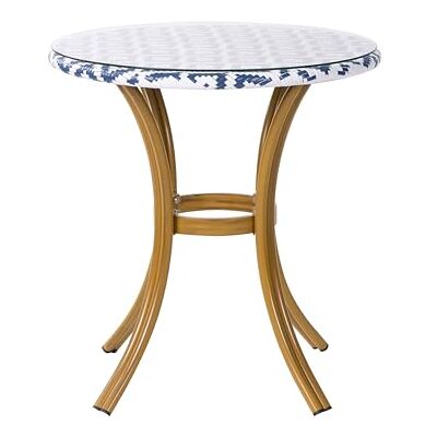 Beliani Table de Jardin ou Terrasse Type Bistro Ronde 70 cm Motifs Bleus et Blancs en Rotin Design Moderne et Boho - Publicité Beliani Table de Jardin ou Terrasse Type Bistro Ronde 70 cm Motifs Bleus et Blancs en Rotin Design Moderne et Boho - Publicité