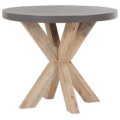Beliani Table de Repas de Jardin Ronde 90 cm avec Plateau en Béton Résistant et Pieds en Bois Naturel Idéale pour Extérieur au Style Scandinave - Publicité Beliani Table de Repas de Jardin Ronde 90 cm avec Plateau en Béton Résistant et Pieds en Bois Naturel Idéale pour Extérieur au Style Scandinave - Publicité