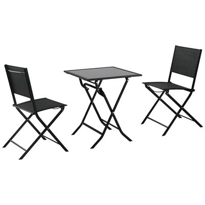 Metro Set de Terrasse Santorini, 3 Pièces, Textilène/Acier/Verre, 1x Table et 2X Chaises, Pliantes, Noir - Publicité Metro Set de Terrasse Santorini, 3 Pièces, Textilène/Acier/Verre, 1x Table et 2X Chaises, Pliantes, Noir - Publicité