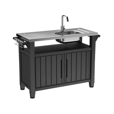 Keter Desserte exterieure Unity XL avec évier, en résine Effet Bois, comptoir en Aluminium, Graphite 207L 134x52x90 cm - Publicité Keter Desserte exterieure Unity XL avec évier, en résine Effet Bois, comptoir en Aluminium, Graphite 207L 134x52x90 cm - Publicité