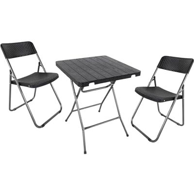 Spetebo Ensemble de bistro au design rotin et bois noir – 1 table/2 chaises – Salon de jardin pliable pour jardin et balcon – Table de bistrot Chaise de bistrot Chaise de jardin Chaise pour jardin, balcon, - Publicité Spetebo Ensemble de bistro au design rotin et bois noir – 1 table/2 chaises – Salon de jardin pliable pour jardin et balcon – Table de bistrot Chaise de bistrot Chaise de jardin Chaise pour jardin, balcon, - Publicité
