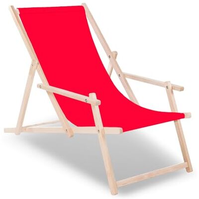 SPRINGOS Chaise longue pliante en bois avec accoudoirs - Publicité SPRINGOS Chaise longue pliante en bois avec accoudoirs - Publicité